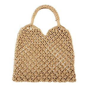 ayliss handmade straw bag travel beach fishing net handbag shopping woven shoulder bag for women(khaki)