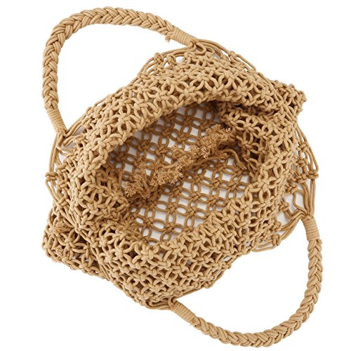 Ayliss Handmade Straw Bag Travel Beach Fishing Net Handbag Shopping Woven Shoulder Bag for Women(Khaki)