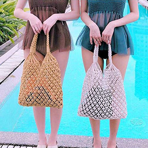 Ayliss Handmade Straw Bag Travel Beach Fishing Net Handbag Shopping Woven Shoulder Bag for Women(Khaki)