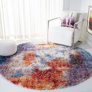 safavieh gypsy shag collection 6’7″ round rust / ivory gyp520a abstract non-shedding living room bedroom dining room entryway plush 2-inch thick area rug