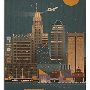 Baltimore, Maryland, Retro Skyline Birch Wood Wall Sign (12x18 Rustic Home Decor, Ready to Hang Art)