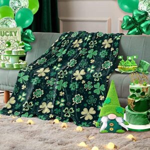 happy st. patrick’s day throw blankets lucky shamrocks leaves fuzzy soft flannel fleece bed cover bedspread lightweight cozy luxury blanket for for couch bed sofa chair 40x50in