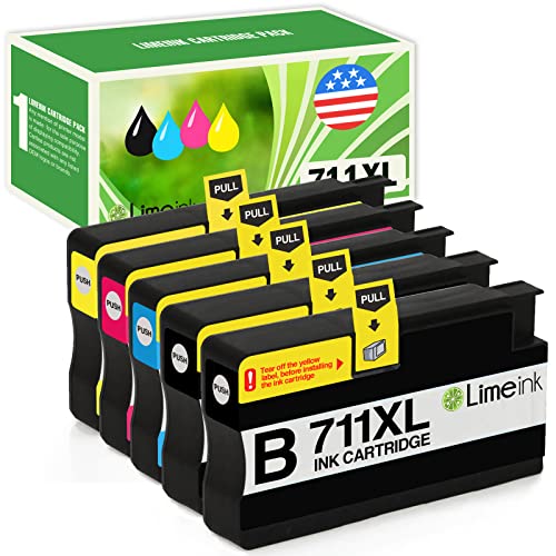 Limeink Compatible Ink Cartridges Replacement for HP 711 Ink Cartridge Ink for HP T120 for HP Designjet T120 Ink T520 Ink 711xl 711 Magenta Black Cyan Yellow (5 Pack)