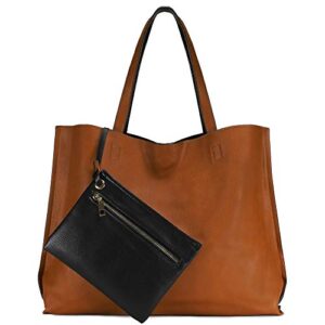 Scarleton Leather Tote Bag for Women, Womens Purses and Handbags, Reversible Tote Bags for Women, Purses for Women, H18422501, Camel/Black