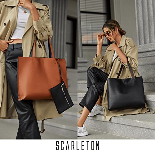 Scarleton Leather Tote Bag for Women, Womens Purses and Handbags, Reversible Tote Bags for Women, Purses for Women, H18422501, Camel/Black