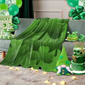st. patrick’s day throw blankets green lucky clover leaf fuzzy soft bed cover bedspread irish shamrocks lightweight luxury flannel fleece blanket for travel stadium camping couch sofa chair 40x50in