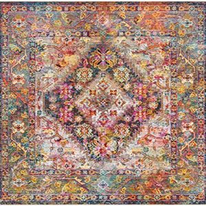 SAFAVIEH Crystal Collection 7' Square Navy/Light Blue CRS507H Boho Chic Oriental Medallion Distressed Non-Shedding Living Room Bedroom Dining Home Office Area Rug