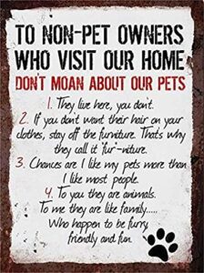 new tin sign rules to non pet owners dog cat lover steel poster gift aluminum metal sign for wall decor 8×12 inch