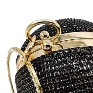 Women Round Ball Crysal Clutch Purses Wedding Handbag Dazzling Full Rhinestone Tassles Ring Handle Evening Bag (MIL1248 Black) Small