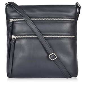 genuine leather handmade crossbody bags for women- front pocket vintage crossover shoulder sling bags (black smooth)