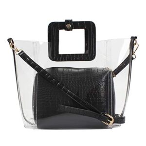 poxas classic pvc jelly bag waterproof clear purse tote handbag beach shoulder bags (black)