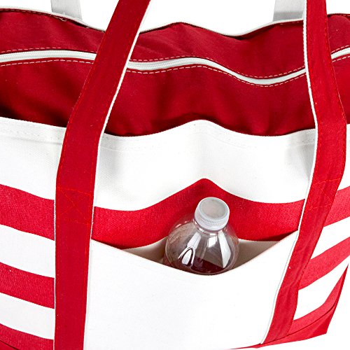 DALIX Striped Boat Bag Premium Cotton Canvas Tote in Red