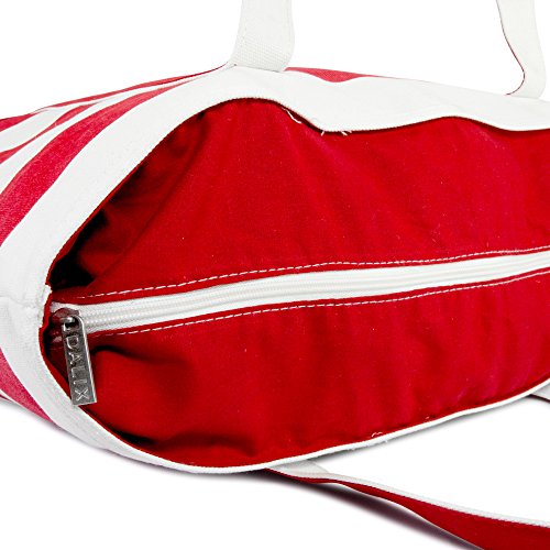 DALIX Striped Boat Bag Premium Cotton Canvas Tote in Red