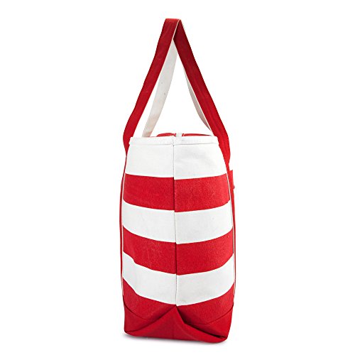 DALIX Striped Boat Bag Premium Cotton Canvas Tote in Red