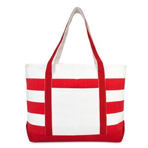 DALIX Striped Boat Bag Premium Cotton Canvas Tote in Red