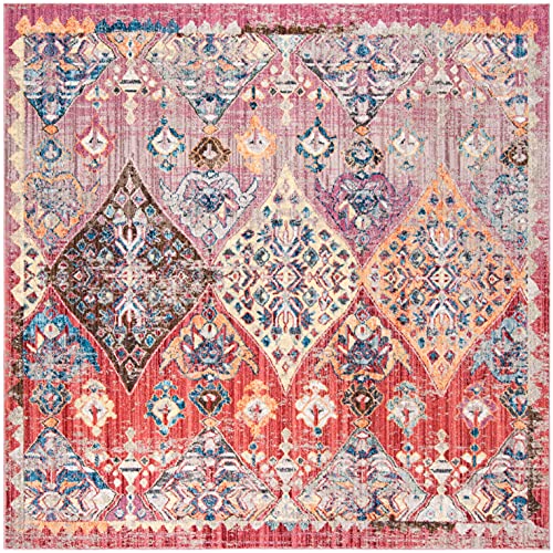 SAFAVIEH Bristol Collection 7' Square Rose / Multi BTL352R Boho Chic Distressed Area Rug