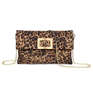 lifemate leopard clutch shoulder crossbody foldover wristlet bag for women ladies girls pu faux suede leather