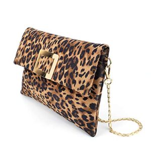 LIFEMATE Leopard Clutch Shoulder Crossbody Foldover Wristlet Bag for Women Ladies Girls PU Faux Suede Leather