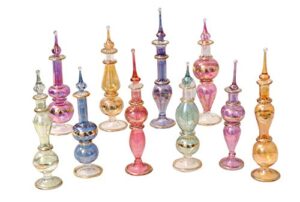 craftsofegypt genie blown glass miniature perfume bottles for perfumes & essential oils, set of 10 decorative vials, each 4″ high (12cm), assorted colors