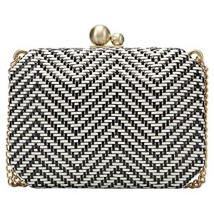 fawziya color block weave clutch purse thick chain evening bags and clutches-black