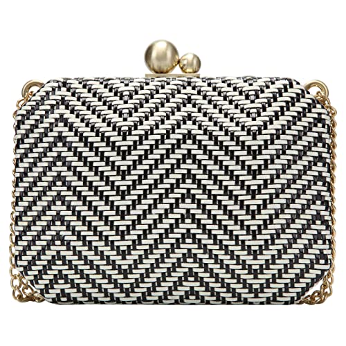 Fawziya Color Block Weave Clutch Purse Thick Chain Evening Bags And Clutches-Black