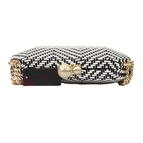 Fawziya Color Block Weave Clutch Purse Thick Chain Evening Bags And Clutches-Black