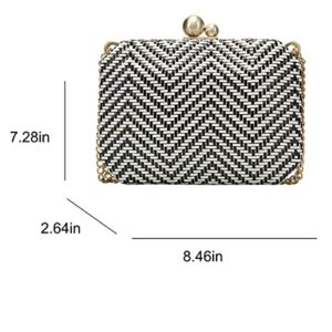 Fawziya Color Block Weave Clutch Purse Thick Chain Evening Bags And Clutches-Black