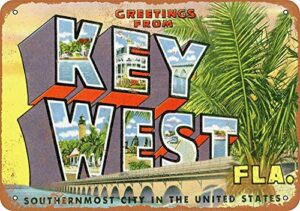 joycenie tin sign new aluminum metal sign greetings from key west 8×12 inch