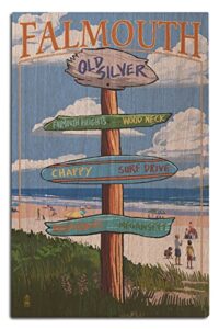 falmouth, cape cod, massachusetts, destination signpost birch wood wall sign (12×18 rustic home decor, ready to hang art)