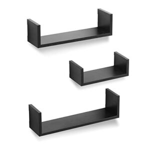 americanflat black floating shelves – set of 3 – u shaped wall mounted display ledges for bedroom, living room, bathroom, kitchen, and office