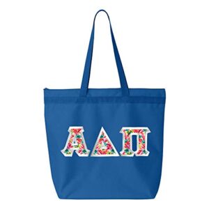 alpha delta pi custom satin stitch tote bag royal blue