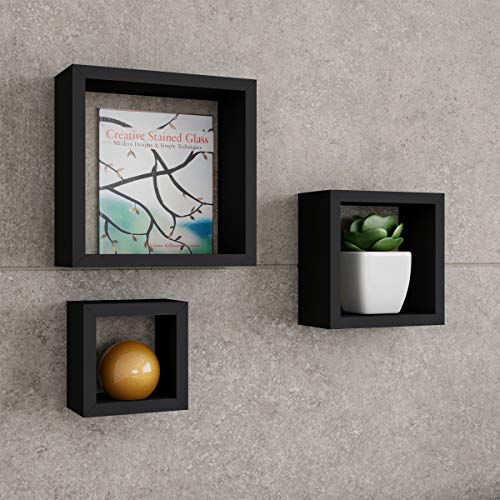 Lavish Home (Black Floating Shelves-Cube Wall Shelf Set with Hidden Brackets, 3 Sizes to Display Décor, Books, Photos, More-Hardware Included, 9"x3.5"x9"