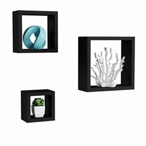 Lavish Home (Black Floating Shelves-Cube Wall Shelf Set with Hidden Brackets, 3 Sizes to Display Décor, Books, Photos, More-Hardware Included, 9"x3.5"x9"