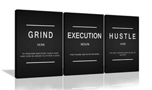 3 pieces grind verb hustle verb execution noun motivational wall art canvas print office decor inspiring framed prints inspirational quotes for wall art decoration ready to hang