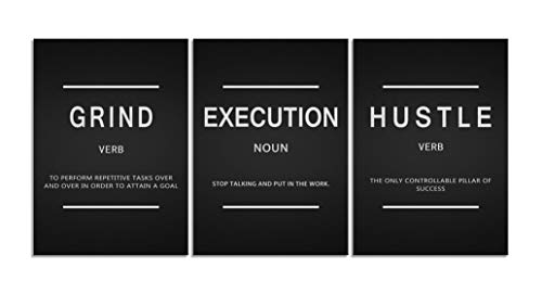 3 Pieces Grind Verb Hustle Verb Execution Noun Motivational Wall Art Canvas Print Office Decor Inspiring Framed Prints Inspirational Quotes for Wall Art Decoration Ready to Hang