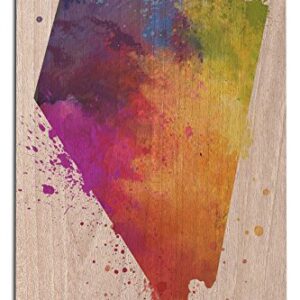 Nevada, State Abstract Watercolor Birch Wood Wall Sign (12x18 Rustic Home Decor, Ready to Hang Art)