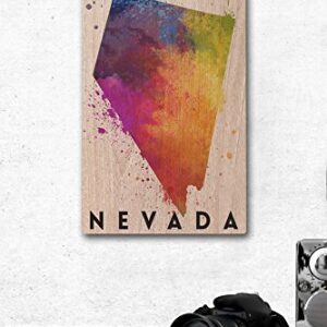 Nevada, State Abstract Watercolor Birch Wood Wall Sign (12x18 Rustic Home Decor, Ready to Hang Art)