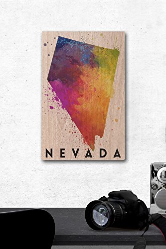 Nevada, State Abstract Watercolor Birch Wood Wall Sign (12x18 Rustic Home Decor, Ready to Hang Art)