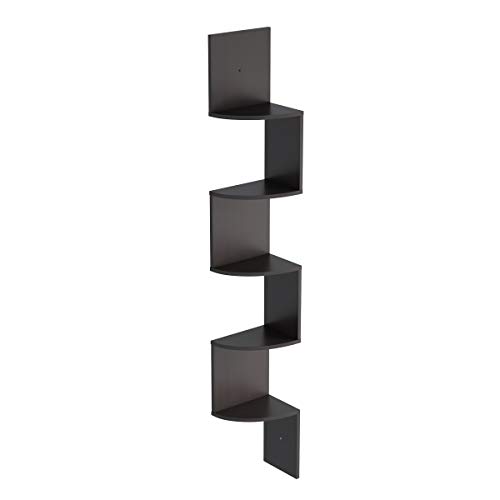 Lavish Home (Black Floating Corner Shelf-5 Tier Wall Shelves with Hidden Brackets to Display Décor, Books, Photos, More-Hardware Included, 11" X 8" X 48.5"