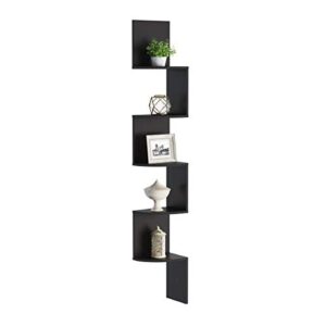 Lavish Home (Black Floating Corner Shelf-5 Tier Wall Shelves with Hidden Brackets to Display Décor, Books, Photos, More-Hardware Included, 11" X 8" X 48.5"