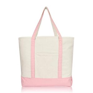 dalix 22″ extra large cotton canvas zippered shopping tote bag in pink