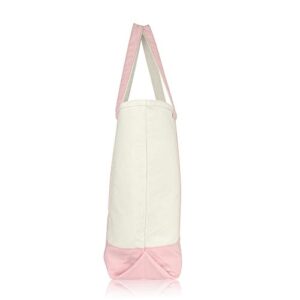 DALIX 22" Extra Large Cotton Canvas Zippered Shopping Tote Bag in Pink