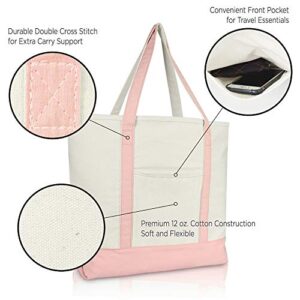 DALIX 22" Extra Large Cotton Canvas Zippered Shopping Tote Bag in Pink