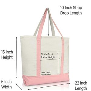 DALIX 22" Extra Large Cotton Canvas Zippered Shopping Tote Bag in Pink