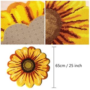 Syhonic Handmade Sunflower Rug Mat 25×25 Inch Flower Shape Floor Mat Washable Non-Slip Bath Mat Floor Rugs for Bedroom,Living Room,Kitchen,Bathroom(Yellow)