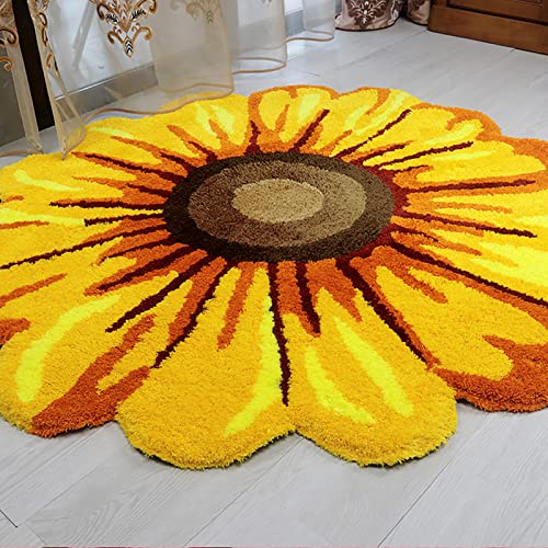 Syhonic Handmade Sunflower Rug Mat 25×25 Inch Flower Shape Floor Mat Washable Non-Slip Bath Mat Floor Rugs for Bedroom,Living Room,Kitchen,Bathroom(Yellow)