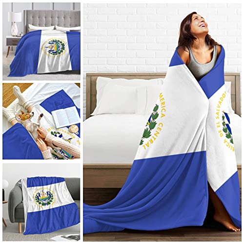 Carwayii El Salvador Flag Blanket,Cozy Thermal Sherpa Throw Blanket No Shedding Flannel Couch Lap Blanket for Bed Couch,Soft Office Blanket All Season 50''x60''