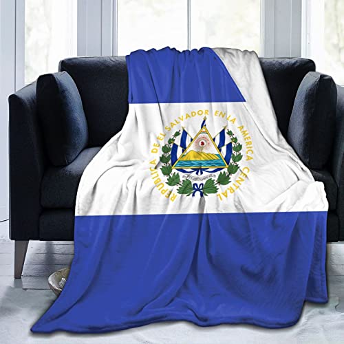 Carwayii El Salvador Flag Blanket,Cozy Thermal Sherpa Throw Blanket No Shedding Flannel Couch Lap Blanket for Bed Couch,Soft Office Blanket All Season 50''x60''