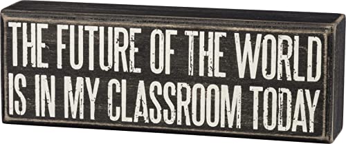 Primitives by Kathy Box Sign-Future of The World, 8x2.75 inches, Black, White