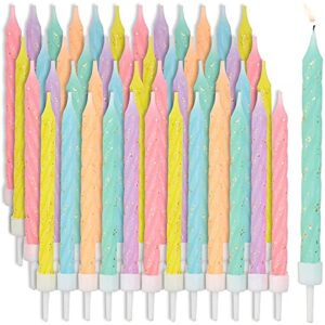 multicolored pastel thin birthday cake candles in holders (3 in., 48 pack)